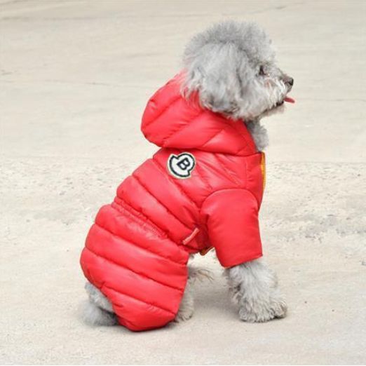 Red Warm Puffer Dog Coat - Waterproof Four-Legged Winter Jumpsuit for Small Dogs