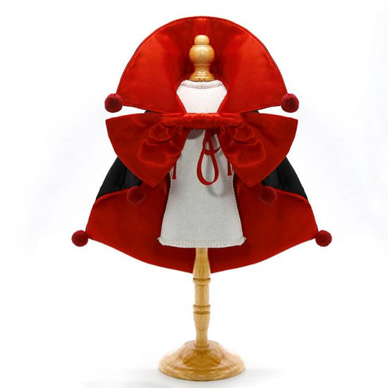Red Regal Vampire Pet Cape | Halloween & Christmas Costume Cloak with Bow & Pom-Poms for Dogs and Cats(Size M)