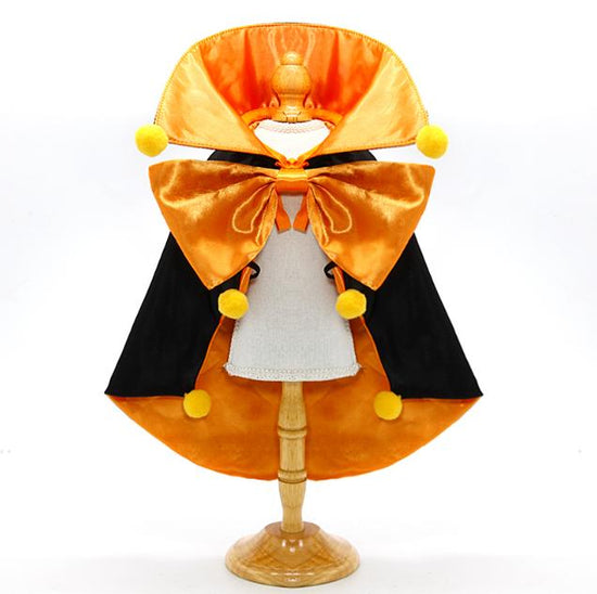 Orange Regal Vampire Pet Cape | Halloween & Christmas Costume Cloak with Bow & Pom-Poms for Dogs and Cats(Size M)