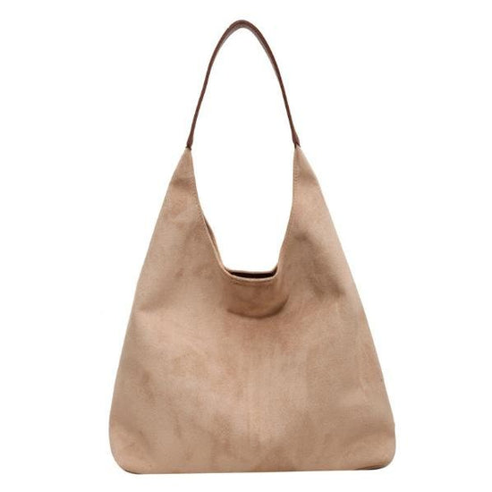 Beige Chic Faux Suede Tote Bag with Matching Pouch | Large Capacity Slouchy Shoulder Bag