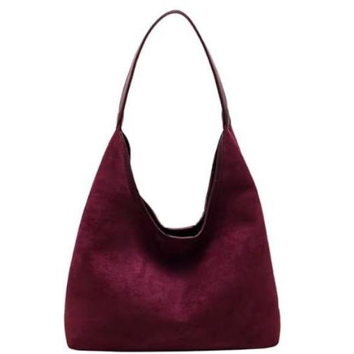 Wine red Chic Faux Suede Tote Bag with Matching Pouch | Large Capacity Slouchy Shoulder Bag