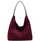 Wine red Chic Faux Suede Tote Bag with Matching Pouch | Large Capacity Slouchy Shoulder Bag