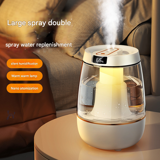 White 3.5L Smart Cool Mist Humidifier with Dual Nozzle & Digital Display - Ultra-Quiet Air Purifier for Bedroom and Office