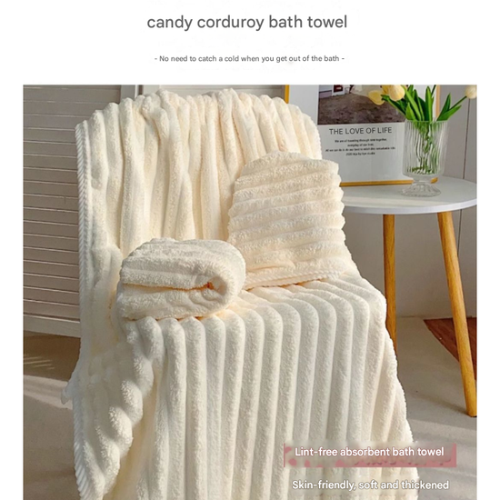 Pink Plush Ribbed Coral Fleece 3-Piece Towel Set - Ultra Soft & Absorbent Bath, Hand Towel and Hair Wrap