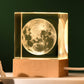 The Moon Luminous 3D Crystal Cube Night Light - Laser Engraved Artwork with Solid Wood Base