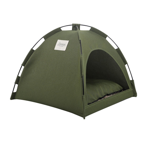 Green Premium Portable Pet Tent Bed with Cooling Mat - Breathable Foldable Outdoor Indoor Cat Dog House Shelter for Summer(Size: S)