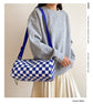 Blue Trendy Checkerboard Boston Bag - Casual Crossbody Shoulder Purse with Wide Strap