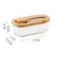 Natural wood color - stripes Elegant Glass Butter Dish with Wooden Lid & Matching Spreader - Sealed Butter Keeper for Freshness