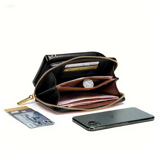 Black Chic Embroidered Crossbody Phone Wallet - All-in-One Purse with Kiss-Lock Clasp