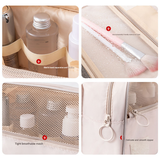 Grey Portable Hanging Travel Toiletry Bag - Large Capacity Cosmetic & Wash Organizer with Sturdy Hook