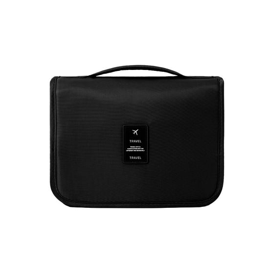 Black Portable Hanging Travel Toiletry Bag - Large Capacity Cosmetic & Wash Organizer with Sturdy Hook