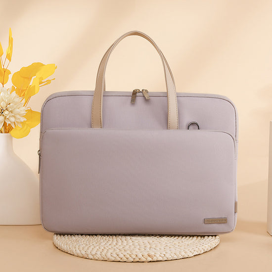 Beige Chic Padded Laptop Bag for 15.6-Inch Notebooks - Versatile Shoulder Briefcase with Trolley Strap