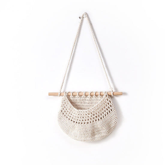 Single-layer cotton rope style Bohemian Hanging Fruit Basket – Wall-Mounted Woven Storage Net Pocket for Kitchen & Home Decor