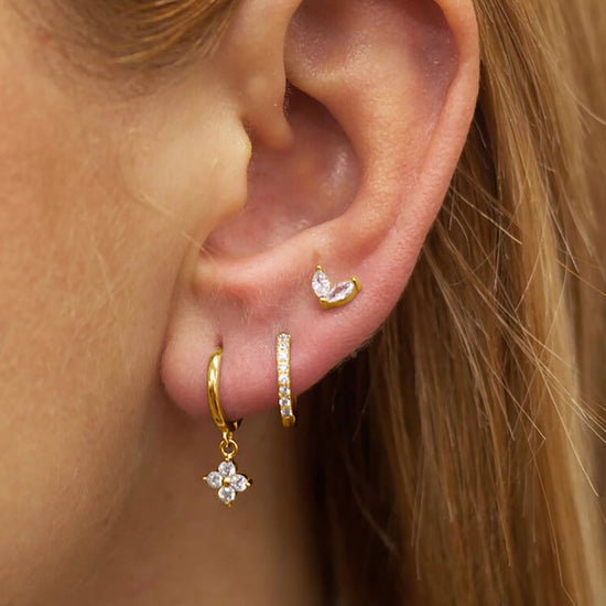Gold Delicate CZ Earring Stacking Set - Huggie Hoops & Studs for Multiple Piercings