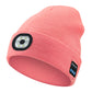 Pink Wireless Bluetooth Beanie Hat with USB Rechargeable LED Headlight - Unisex Knit Cap for Running & Camping