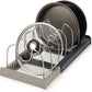Grey Expandable Pan & Pot Lid Organizer Rack - Adjustable Kitchen Cabinet Storage Holder for Bakeware & Cutting Boards