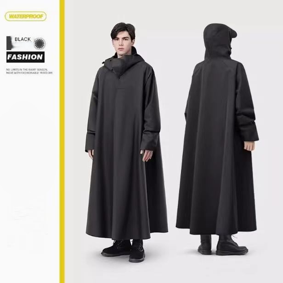 Black Long Full-Body Waterproof Raincoat for Electric Scooters & Motorcycles - Men&