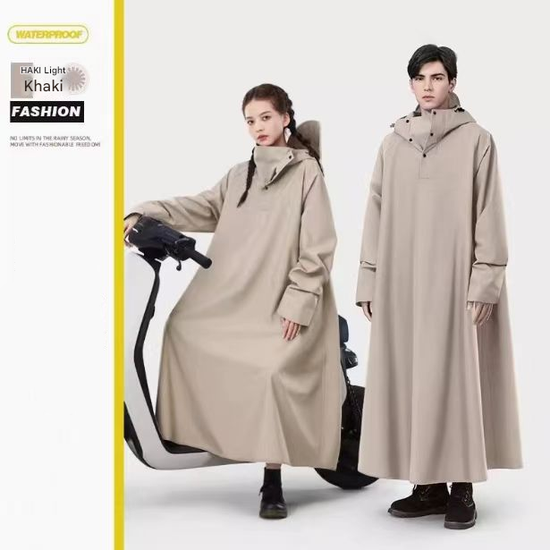 Khaki Long Full-Body Waterproof Raincoat for Electric Scooters & Motorcycles - Men&