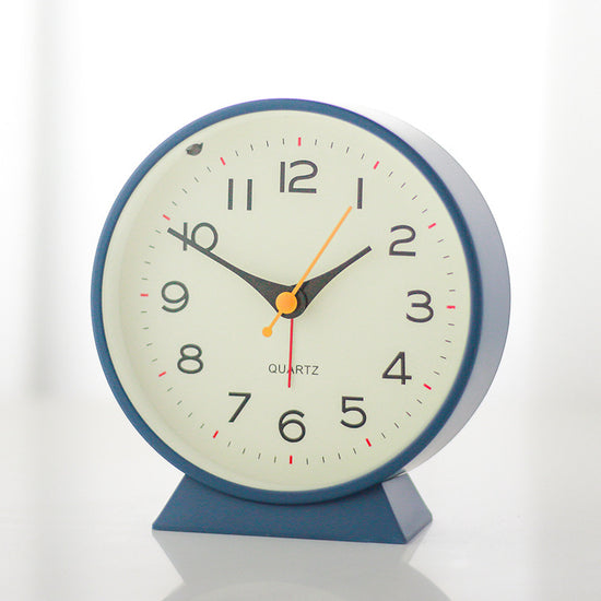 Blue Minimalist Silent Alarm Clock with Night Light - Non-Ticking Analogue Bedside & Desk Clock