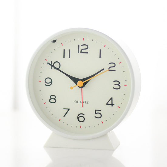 White Minimalist Silent Alarm Clock with Night Light - Non-Ticking Analogue Bedside & Desk Clock