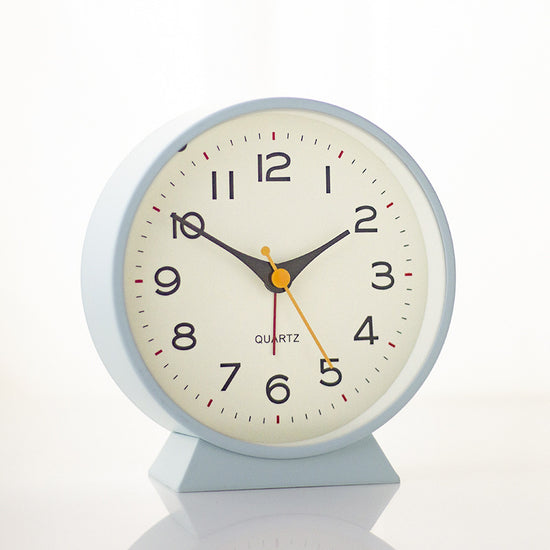 Light blue Minimalist Silent Alarm Clock with Night Light - Non-Ticking Analogue Bedside & Desk Clock