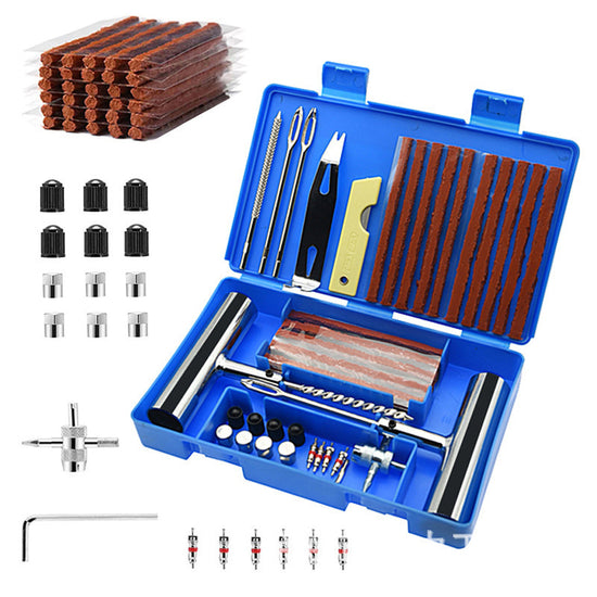 A 58-piece set Blue Heavy-Duty Tubeless Tyre Repair Kit - Emergency Puncture Plug Set for Cars, Motorcycles & ATVs