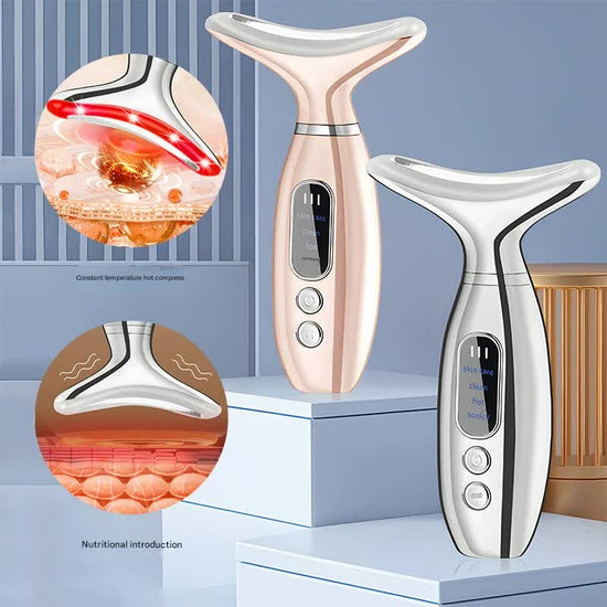 Multi-Functional Neck & Face Beauty Massager - Constant Heat, Ion Infusion & Sonic Vibration(pink)