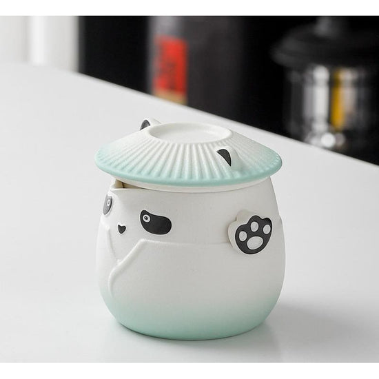Adorable Panda Design Ceramic Tea Infuser Mug Set - 310ml Travel Crackle Glaze Cup with Lid & Strainer(green)