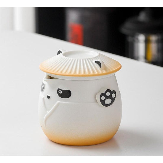 Adorable Panda Design Ceramic Tea Infuser Mug Set - 310ml Travel Crackle Glaze Cup with Lid & Strainer(orange)