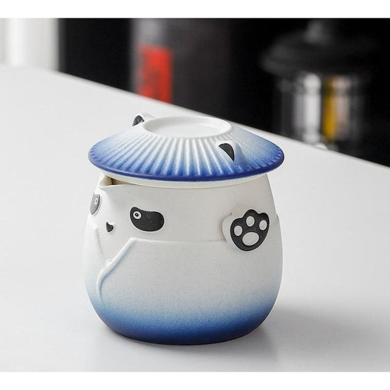 Adorable Panda Design Ceramic Tea Infuser Mug Set - 310ml Travel Crackle Glaze Cup with Lid & Strainer(blue)