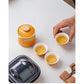 Portable Ceramic Travel Tea Set - One Pot Three Cups with Carrying Case, Elegant Frosted Finish(yellow)