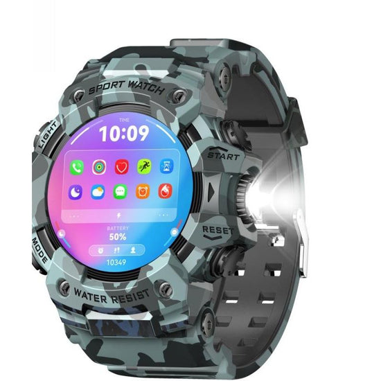 Rugged Outdoor Sport Smartwatch - HD Display, Compass, Flashlight, 100+ Sports Modes, Health Monitoring & Bluetooth Calls(Camouflage gray)