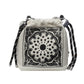 Chic Drawstring Bucket Bag with Intricate Print - Adjustable Rope Strap, Lightweight Fabric(Beige)