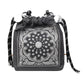 Chic Drawstring Bucket Bag with Intricate Print - Adjustable Rope Strap, Lightweight Fabric(Gray)