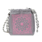 Chic Drawstring Bucket Bag with Intricate Print - Adjustable Rope Strap, Lightweight Fabric(Pink)