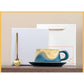 Artistic Ceramic Coffee Cup & Saucer Set with Spoon - Gradient Glaze, 240ml, Gift Boxed(Blue)