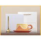 Artistic Ceramic Coffee Cup & Saucer Set with Spoon - Gradient Glaze, 240ml, Gift Boxed(Orange)