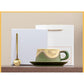 Artistic Ceramic Coffee Cup & Saucer Set with Spoon - Gradient Glaze, 240ml, Gift Boxed(Green)