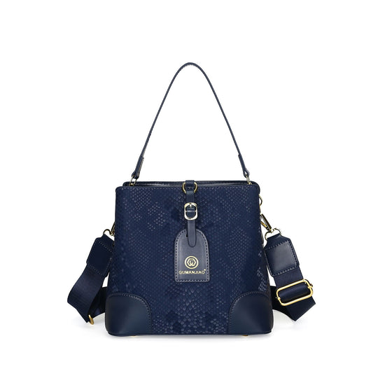 Elegant Textured Bucket Bag - Versatile Shoulder, Handheld & Crossbody Design(blue)