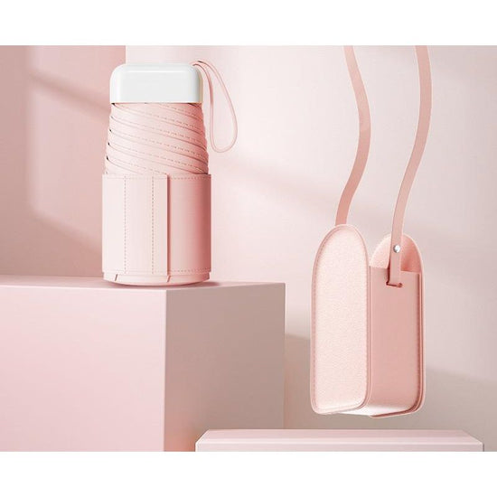 Mini Pocket Umbrella with Matching Crossbody Bag - UV Protection, 6-Rib Windproof Design(pink)