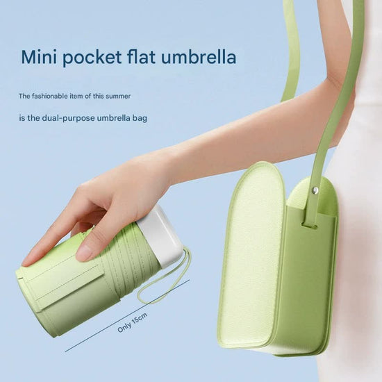 Mini Pocket Umbrella with Matching Crossbody Bag - UV Protection, 6-Rib Windproof Design(pink)