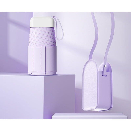 Mini Pocket Umbrella with Matching Crossbody Bag - UV Protection, 6-Rib Windproof Design(purple)