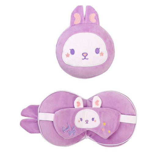 2-in-1 Convertible Eye Mask & Travel Neck Pillow Set - Plush Fabric with Snap Closure(purple)