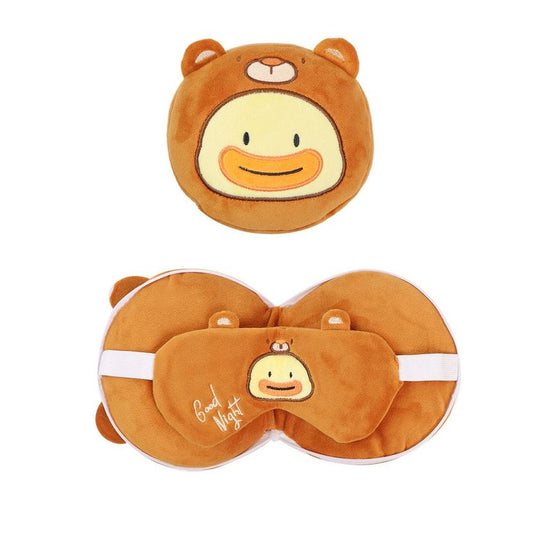 2-in-1 Convertible Eye Mask & Travel Neck Pillow Set - Plush Fabric with Snap Closure(brown)