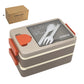 2L Double-Layer Bento Lunch Box - Leak-Proof with Utensil & Sauce Container(Grey)