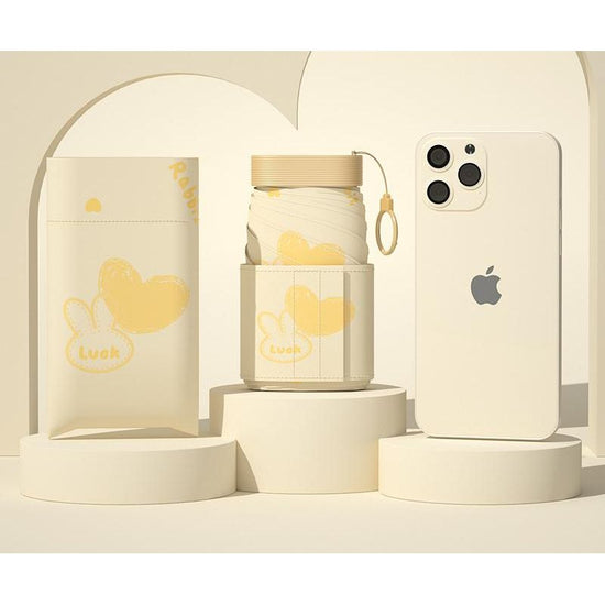 Ultra-Compact 7-Fold Folding Umbrella - UPF50+ Sun Protection & Portable Clip Design(Beige)