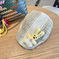 Patchwork Plaid Cotton Cap with Decorative Details(yellow)