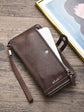 Two pieces High-Capacity PU Leather Clutch Wallet - Unisex Design with Wrist Strap, Zipper & Multiple Card Slots(black)
