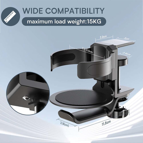 Two desktop clip-on cup holders and headphone hanger - adjustable, non-slip silicone, maximum load 15KG(silver)