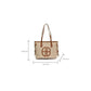 Stylish Large Capacity Tote Bag with PU Leather Trim & Logo Detail(Beige with brown)